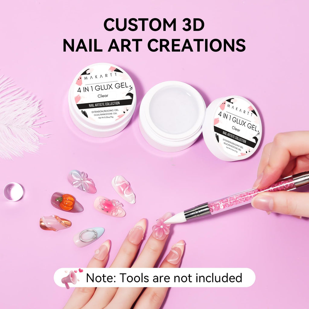 Makartt 3D Gel Nail Art: 4 in 1 Clear Builder Gel for Nail Extensions & 3D Nail Art (2 x 15ml)