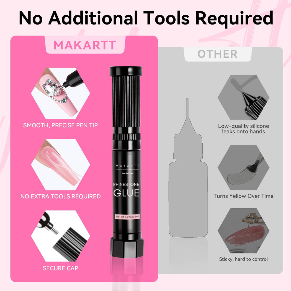 Makartt Nail Rhinestone Glue Gel – Dual-Head Applicator, Strong Adhesive, 8ml x4