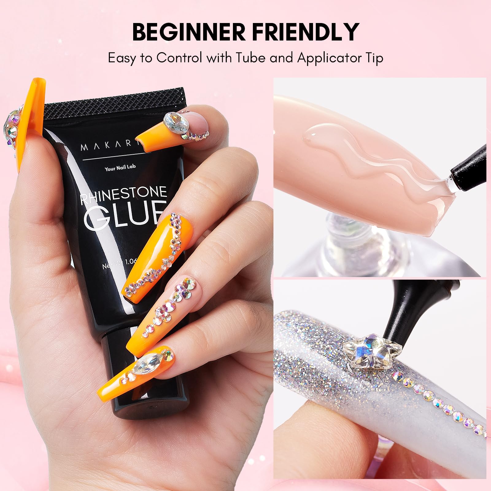 Makartt Nail Rhinestone Glue 60ml – Strong Gel Adhesive for Rhinestones, 3D Nail Art & Bling