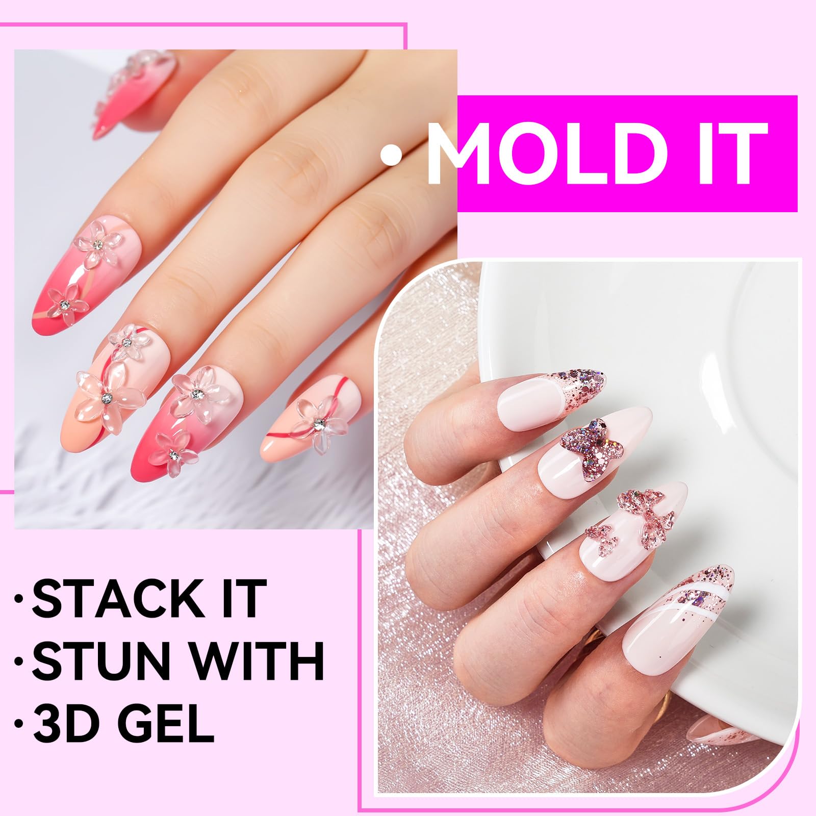 Makartt 3D Gel Nail Art: 4 in 1 Clear Builder Gel for Nail Extensions & 3D Nail Art (2 x 15ml)