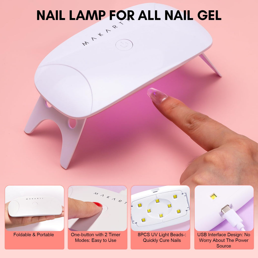 Makartt Nail Glue & Tips Kit — 15ML Solid Gel, Almond & Coffin Tips, UV Lamp