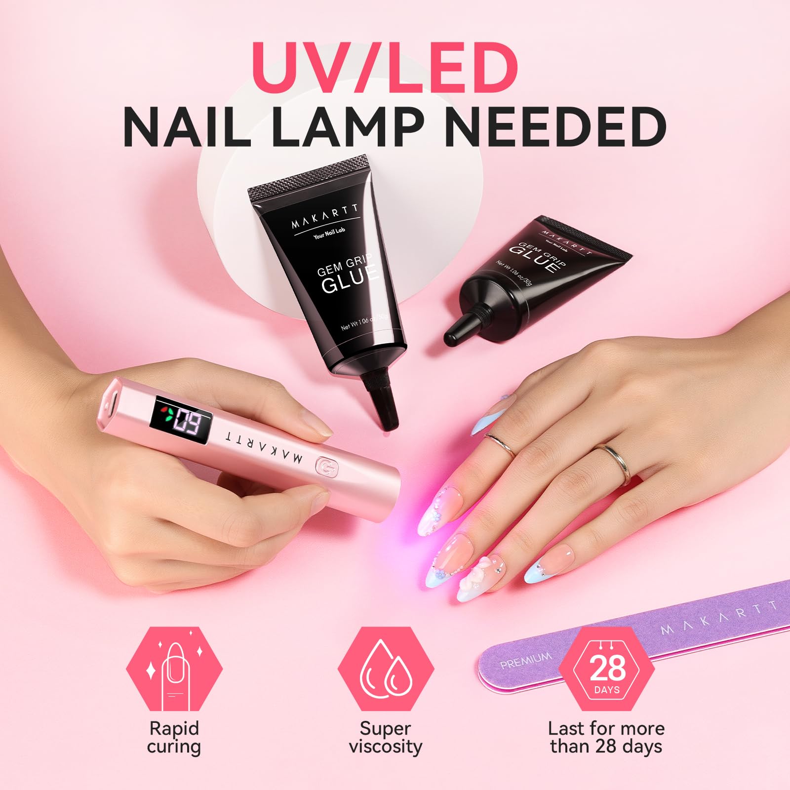 Makartt Rhinestone Glue 60G No-Wipe - Ultra-Strong Nail Gem Glue for 3D Nail Art & Bling