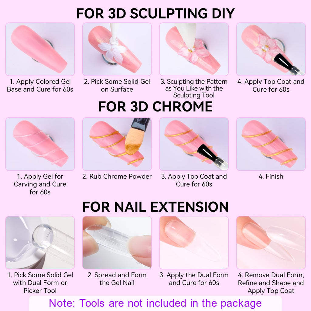 Makartt 3D Gel Nail Art: 4 in 1 Clear Builder Gel for Nail Extensions & 3D Nail Art (2 x 15ml)