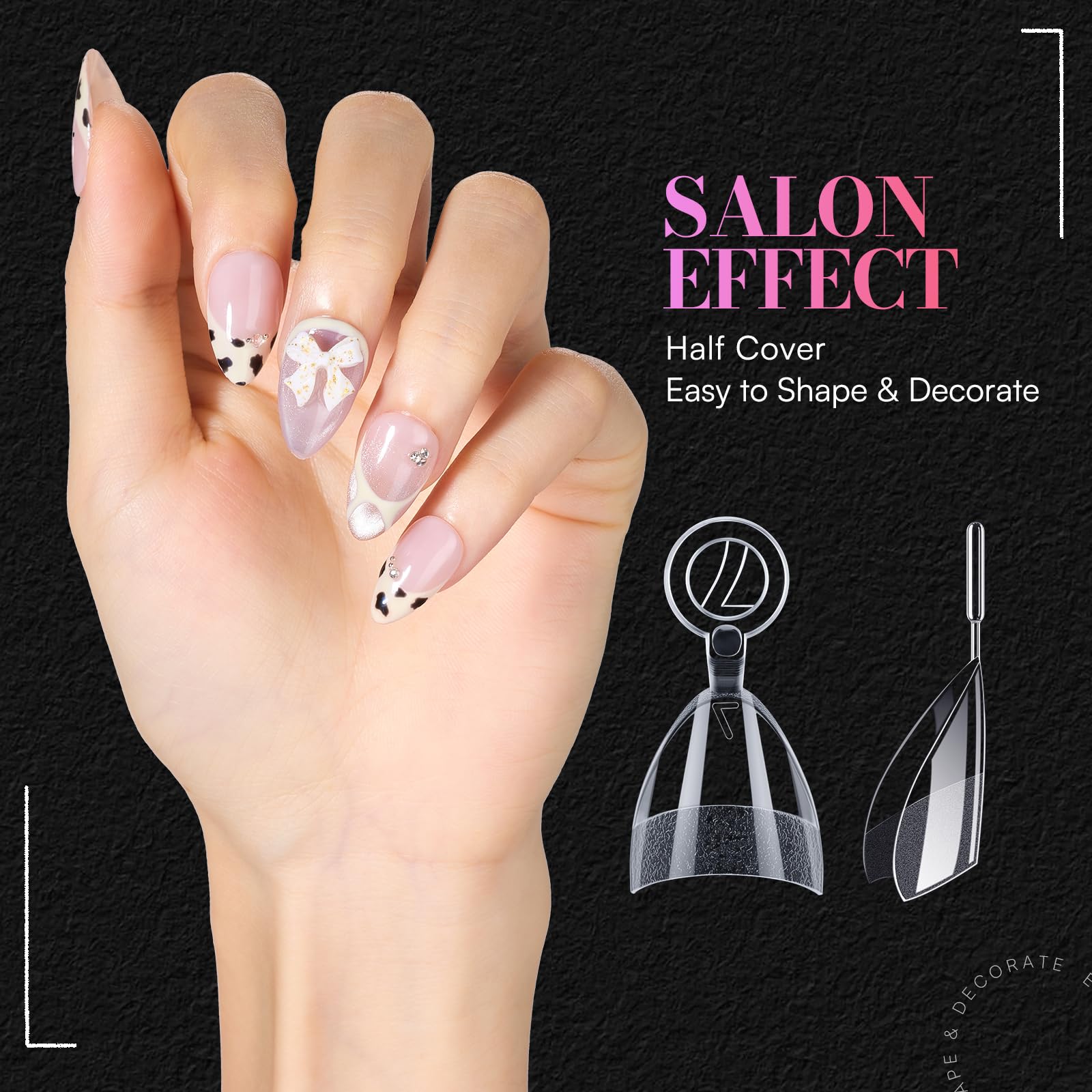 Makartt Short Almond Nail Tips – 504-Piece Half-Cover PMMA Kit, 15 Sizes, Matte Finish | Salon & DIY Extensions