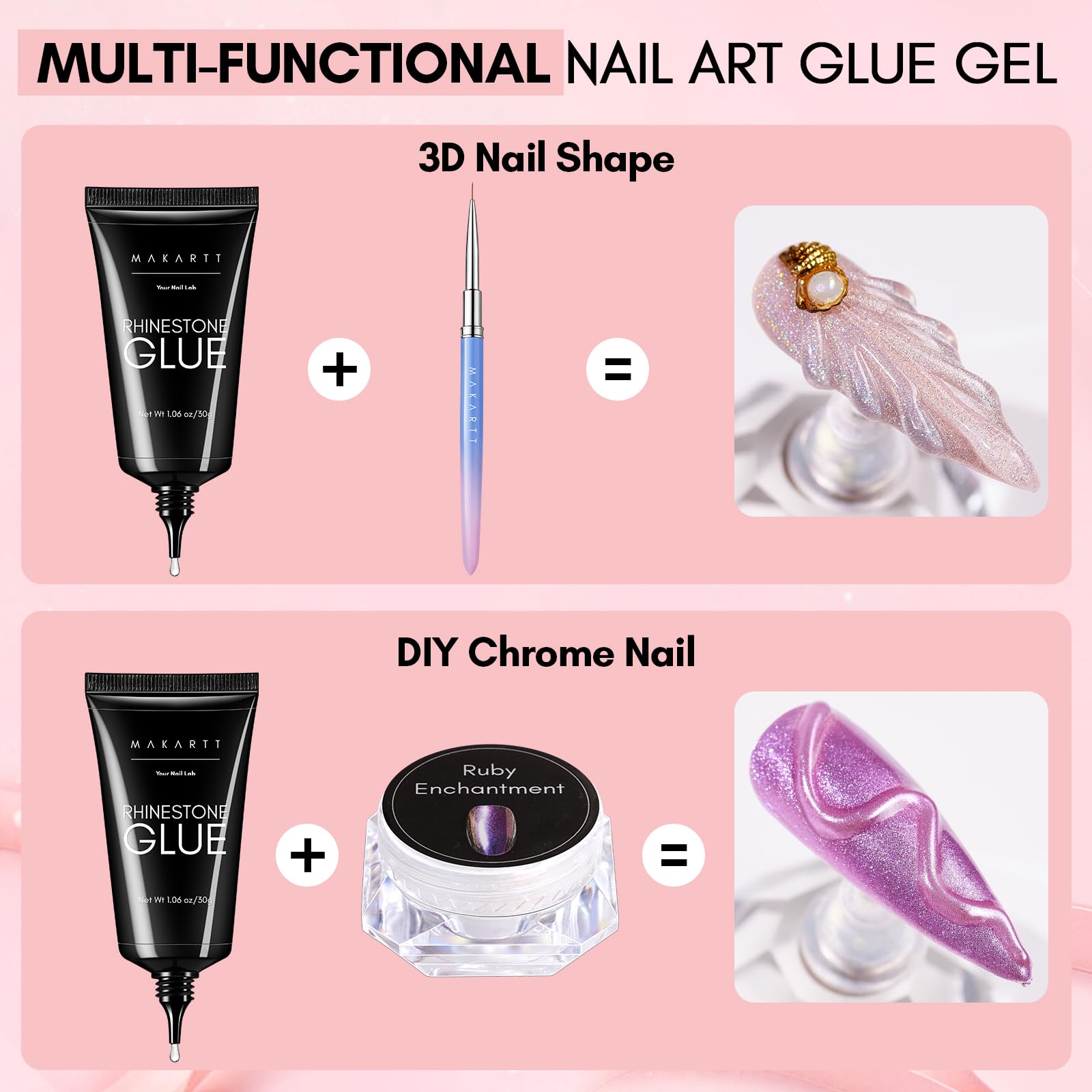 Makartt Nail Rhinestone Glue 60ml – Strong Gel Adhesive for Rhinestones, 3D Nail Art & Bling