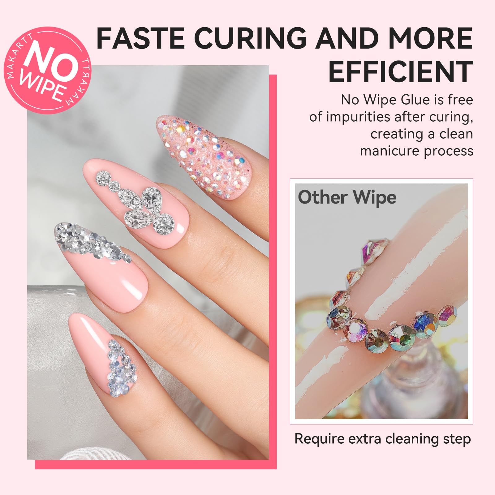 Makartt Rhinestone Glue 60G No-Wipe - Ultra-Strong Nail Gem Glue for 3D Nail Art & Bling