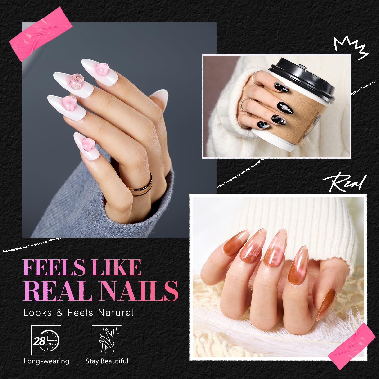 Makartt Medium Almond Nail Tips – 504 PCS, Pre-Etched Clear, 15 Sizes