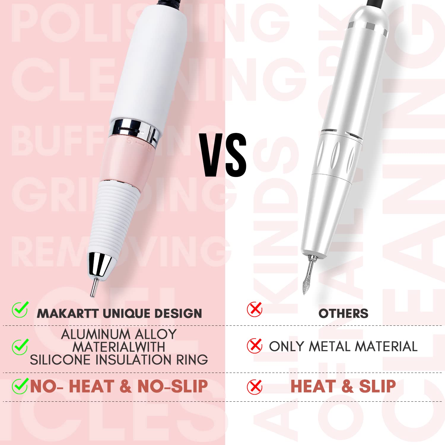 Makartt Nail Drill Handpiece for Malory — 0–30000 RPM Rechargeable Electric File