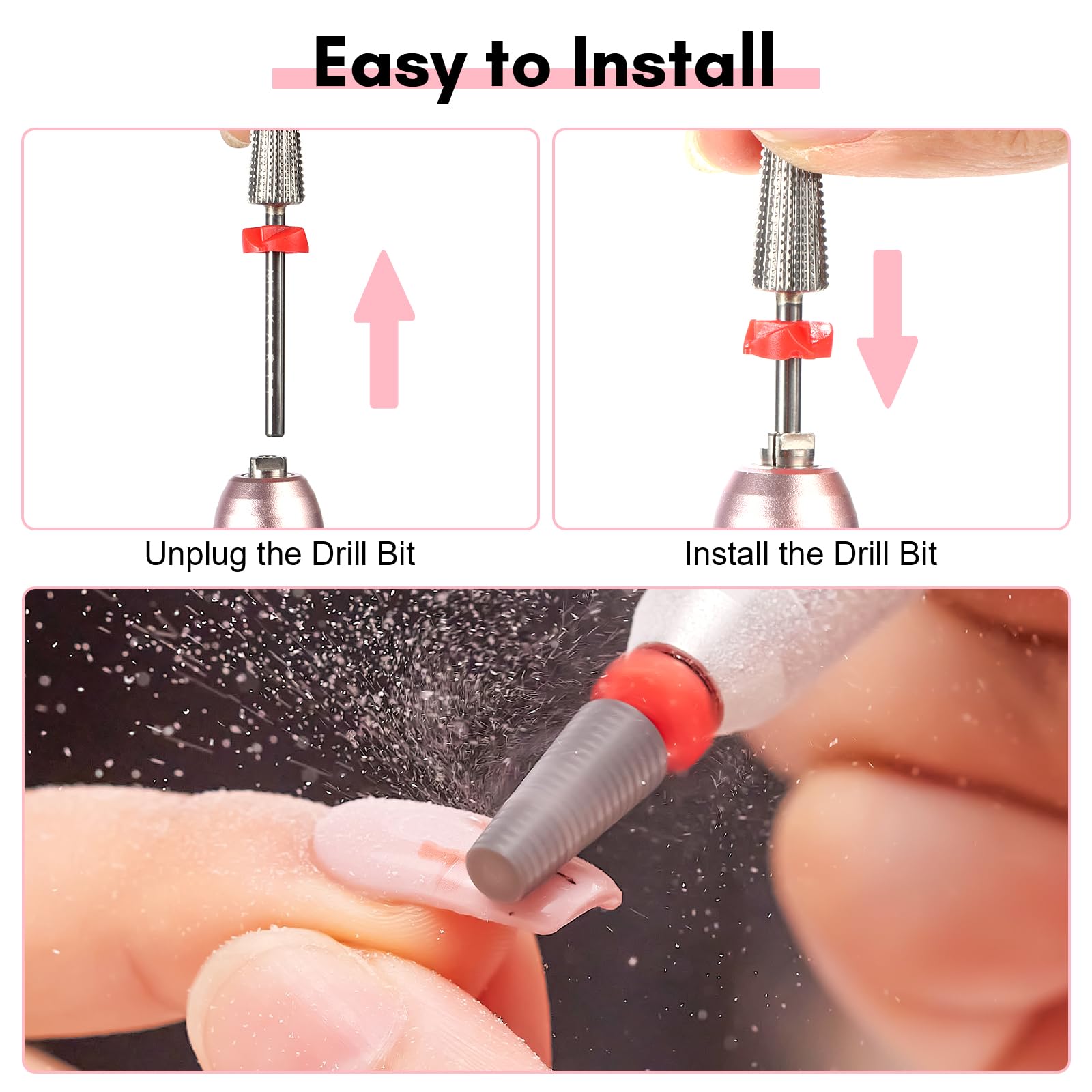 Makartt 5 in 1 Nail Drill Bits – 3/32 shank Tungsten Carbide tapered bits, Fine Grade, Silver