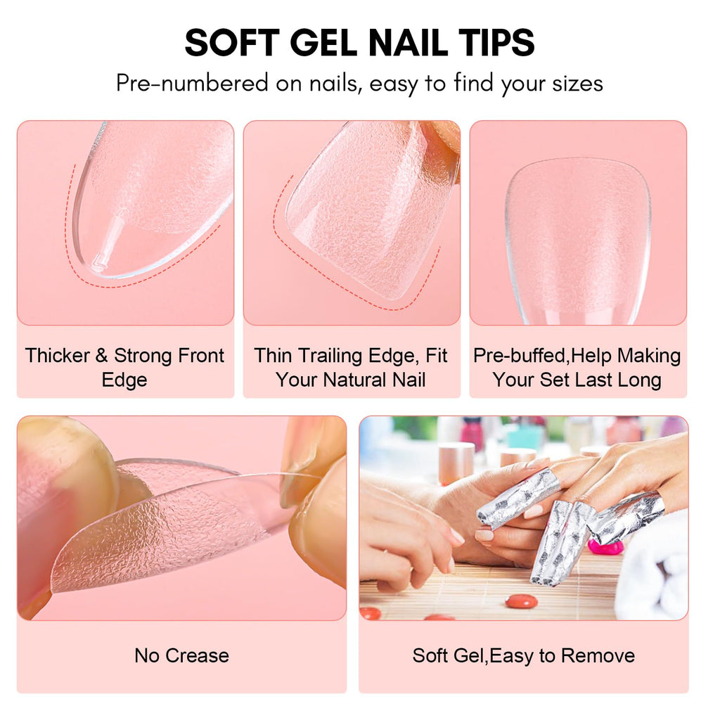Makartt Nail Glue & Tips Kit — 15ML Solid Gel, Almond & Coffin Tips, UV Lamp
