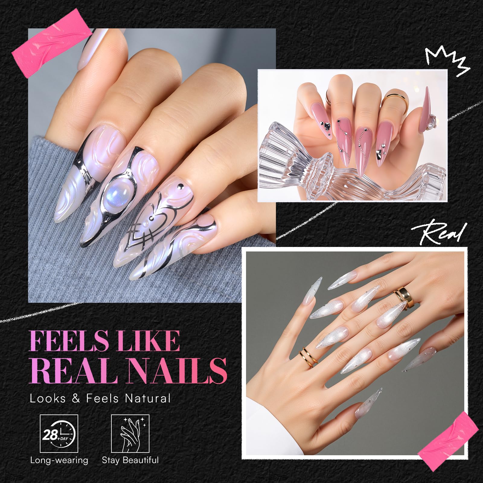 Makartt Medium Stiletto Almond Nail Tips – 504 Pcs, 15 Sizes, Pre-Etched, Clear Full-Cover