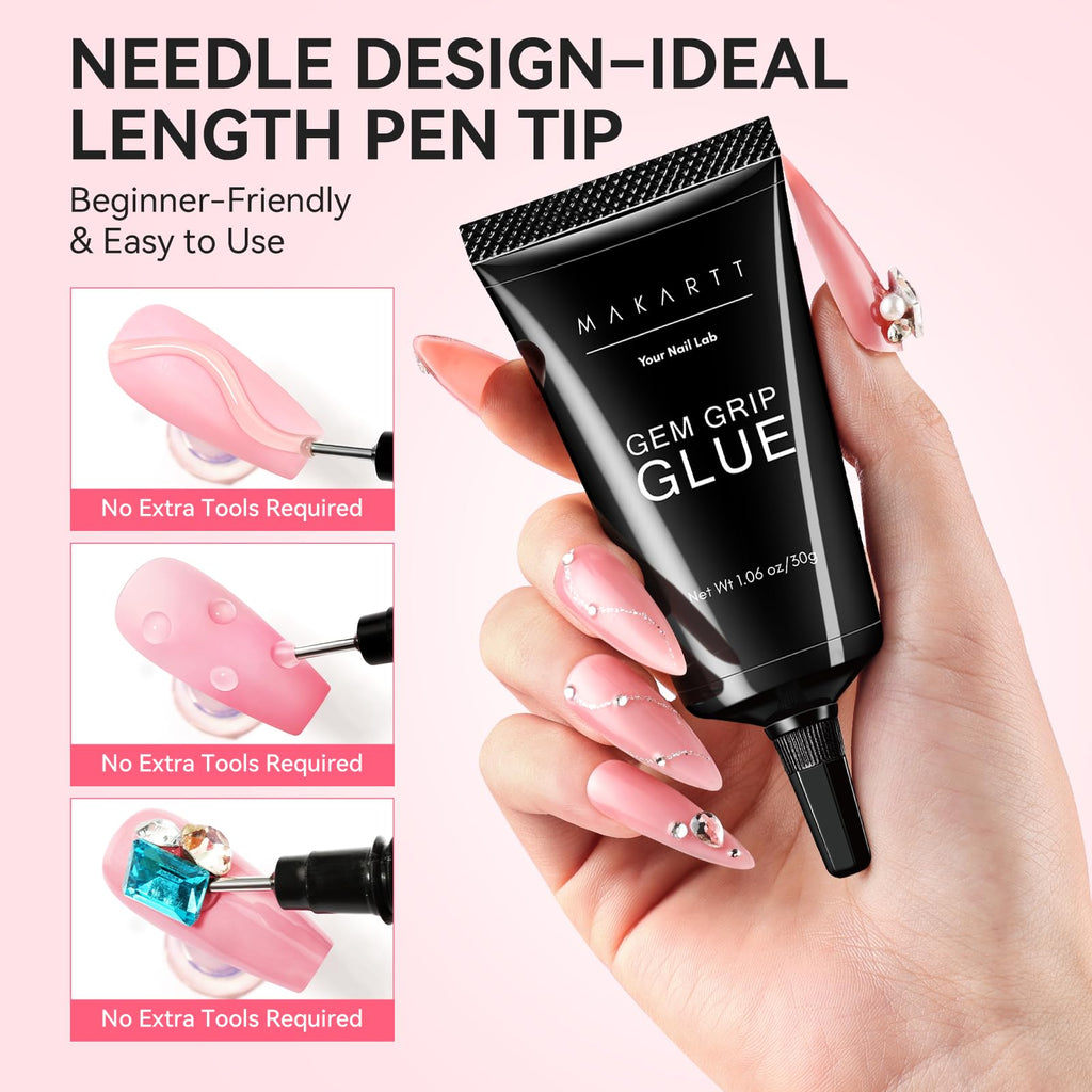 Makartt Rhinestone Glue 60G No-Wipe - Ultra-Strong Nail Gem Glue for 3D Nail Art & Bling