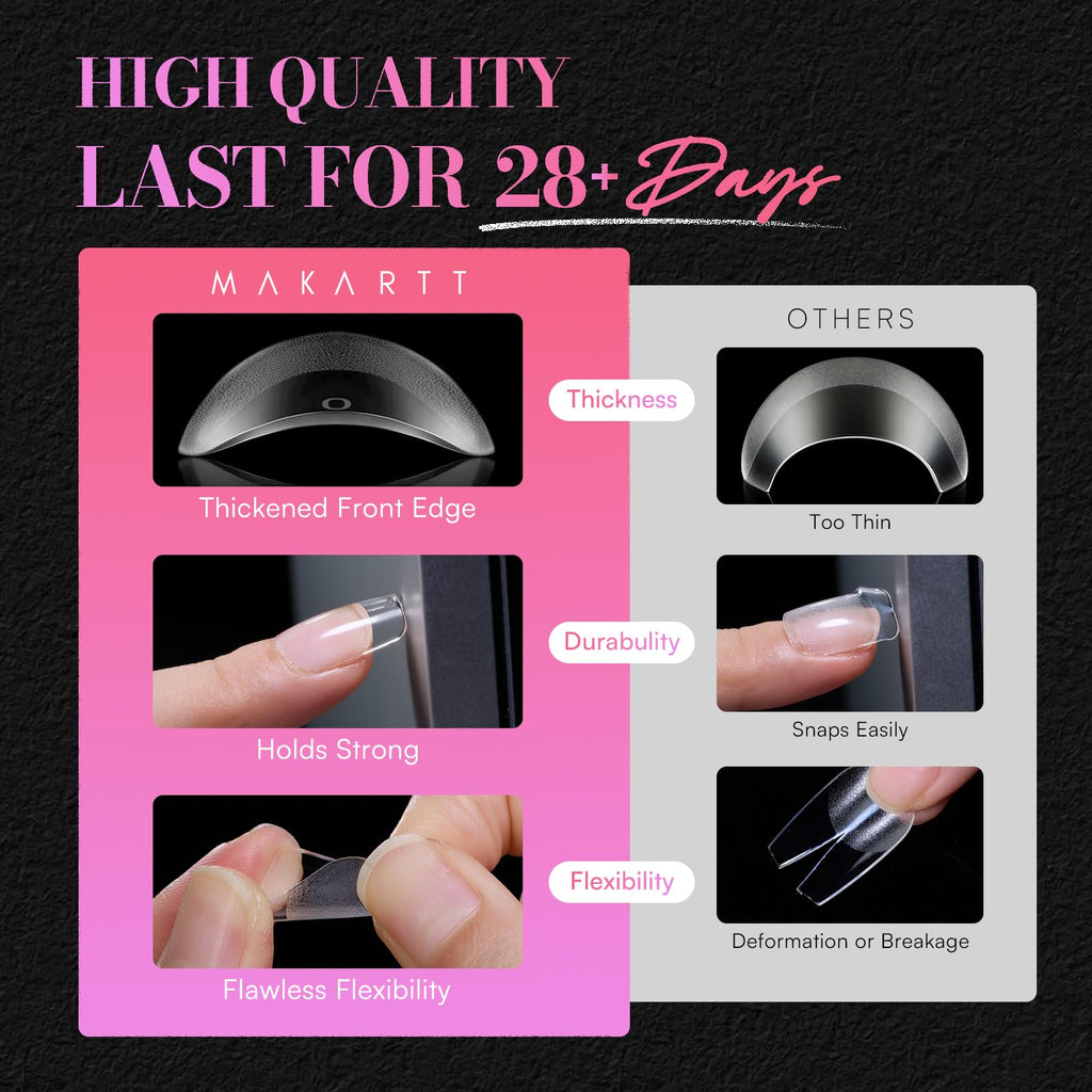 Makartt Short Square Nail Tips – 504Pcs Pre-Etched Full-Cover 15 Sizes | Salon & DIY