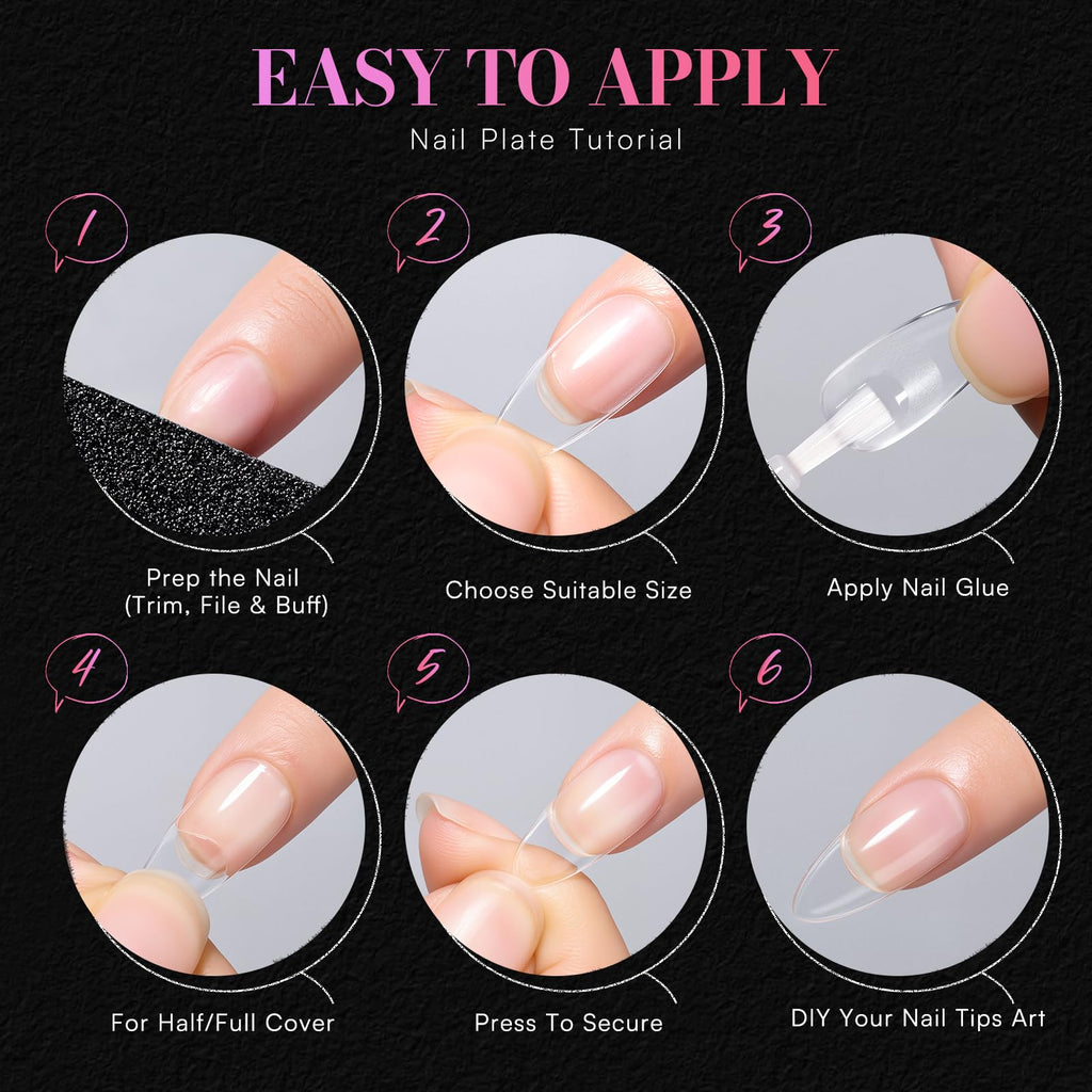 Makartt Short Almond Nail Tips – 504Pcs Pre-Etched Clear Nails, 15 Sizes, Half Matte Finish