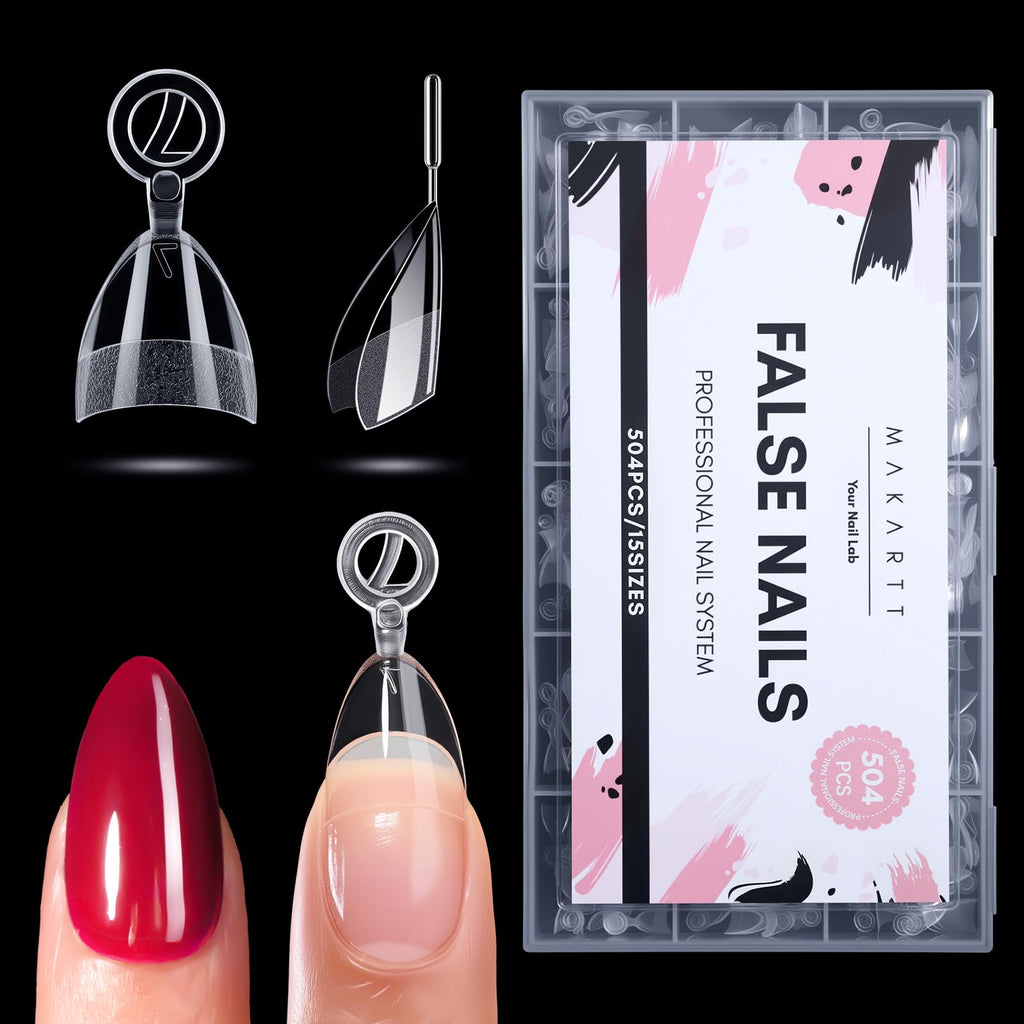 Makartt Short Almond Nail Tips – 504-Piece Half-Cover PMMA Kit, 15 Sizes, Matte Finish | Salon & DIY Extensions
