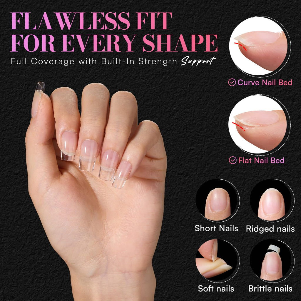 Makartt Short Square Nail Tips – 504Pcs Pre-Etched Full-Cover 15 Sizes | Salon & DIY