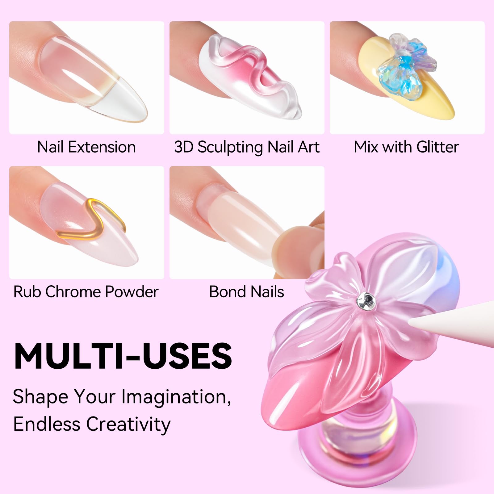 Makartt 3D Gel Nail Art: 4 in 1 Clear Builder Gel for Nail Extensions & 3D Nail Art (2 x 15ml)