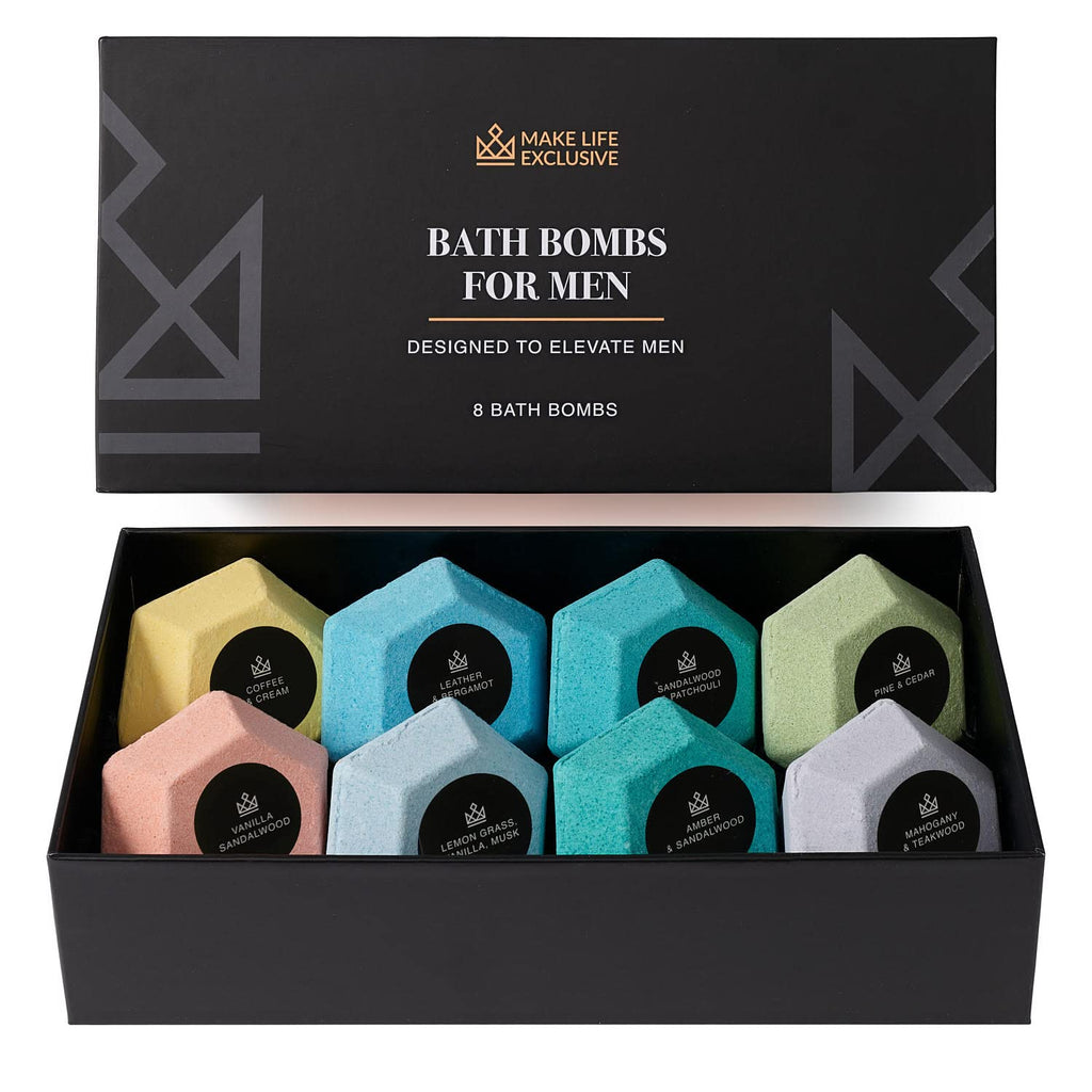 MAKE LIFE EXCLUSIVE Bath Bombs for Men – Diamond Shape 8x5oz Gift Set
