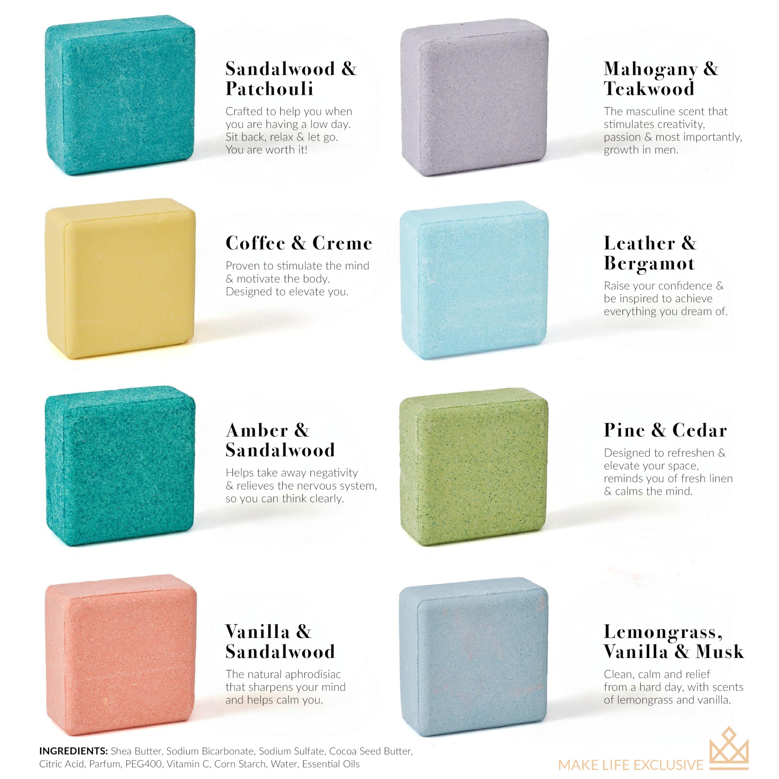Bath Bombs for Men — 8 Large 5oz, Block-Shape Gift Set with 100% Natural Essential Oils