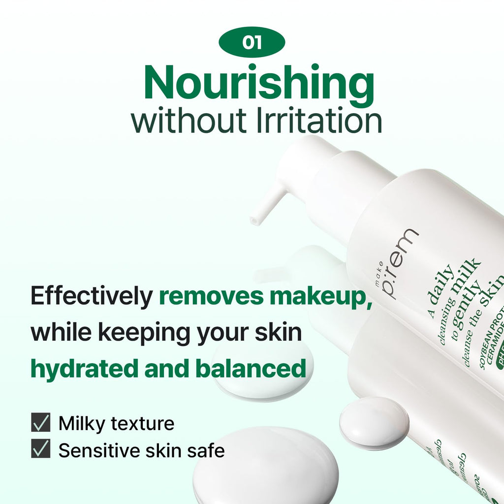 MAKEP:REM Safe Me. Relief Moisture Cleansing Milk — Gentle Hydrating Korean Milky Cleanser for Sensitive Skin (500ml)