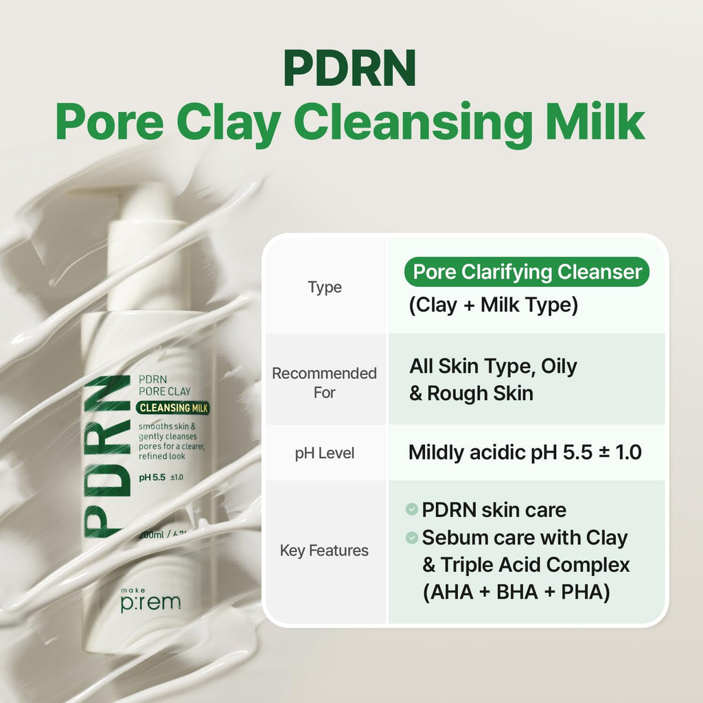 MAKEP:REM PDRN Pore Clay Cleansing Milk — Hydrating Gentle Face Wash for Sensitive Skin (200ml)