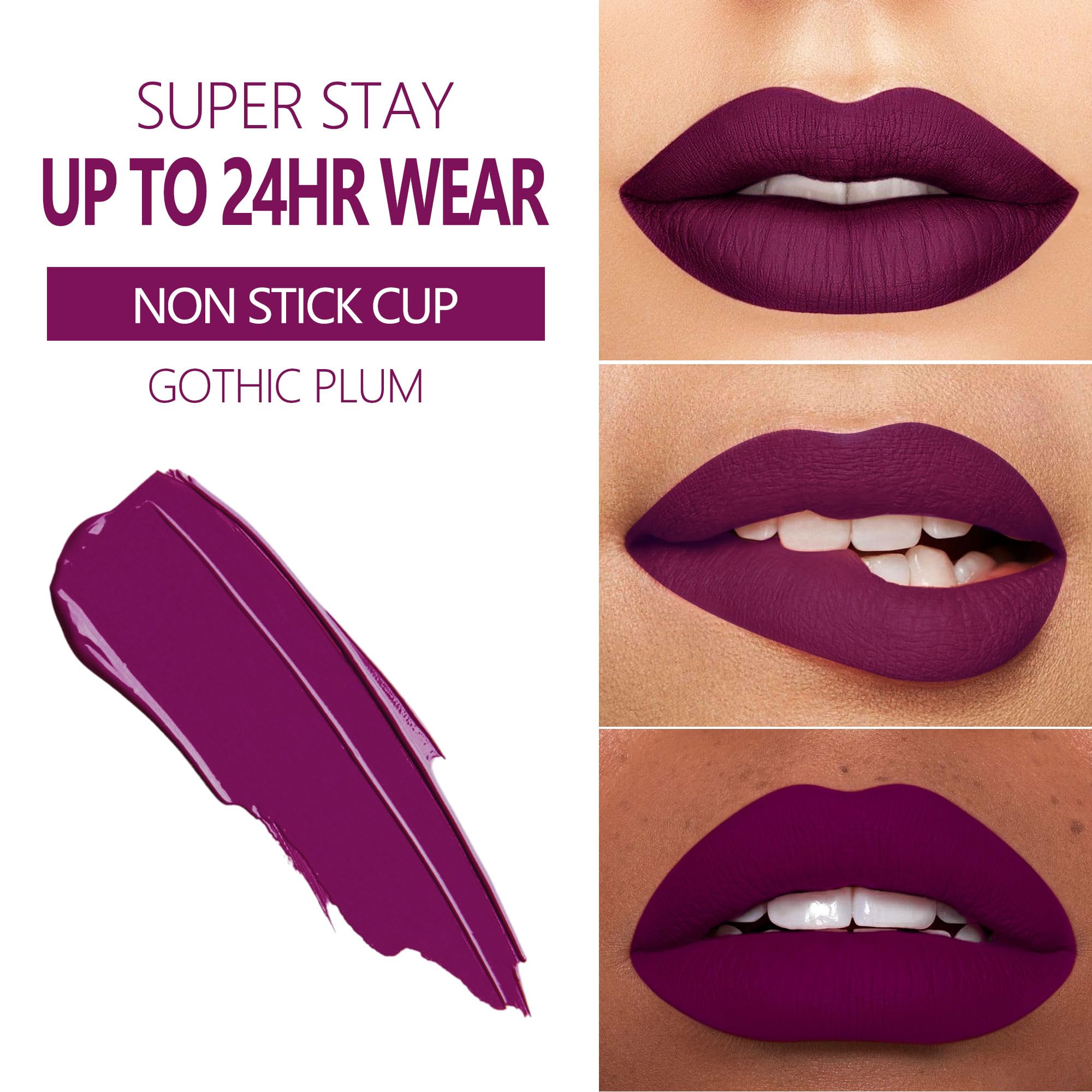 MAKI YIKA 3Pcs Matte Lipstick Set – Long-Lasting, Non-Transfer (Purple, Plum, Pink)