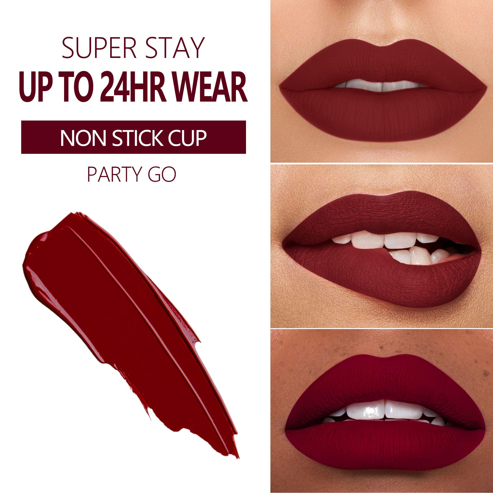 MAKI YIKA 3Pcs Matte Lipstick Set — Long-Lasting, Transfer-Proof (Red, Nude, Dark Red)