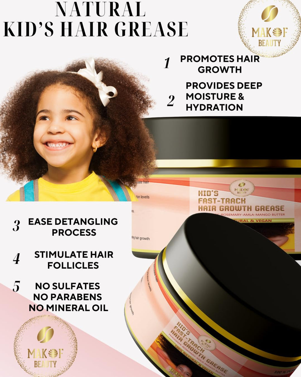 MAKOF BEAUTY Kids Hair Growth Grease with Batana Extract, Rosemary, Fenugreek, Amla Oil & Mango Butter – 120 ml
