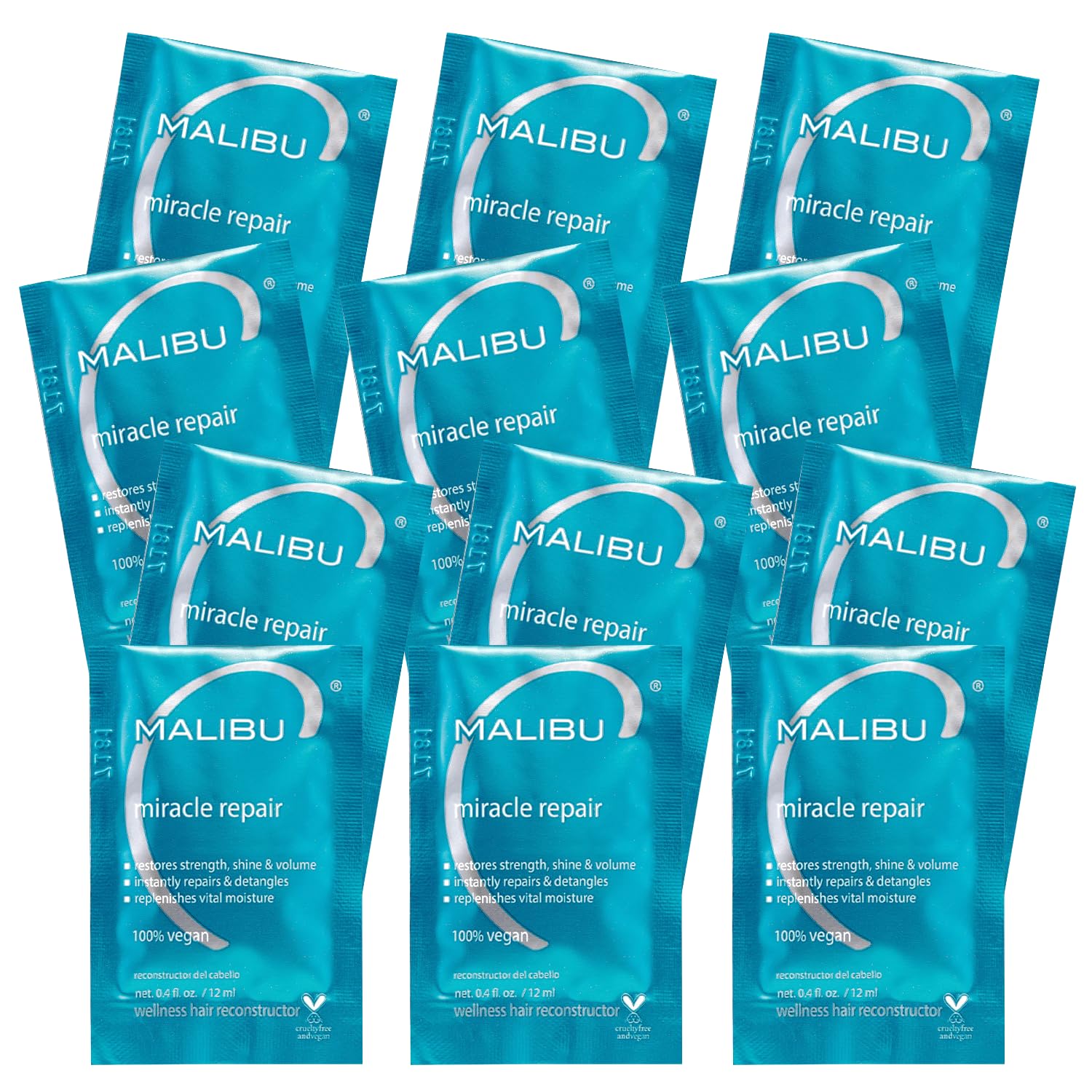 Malibu C Miracle Repair Hair Reconstructor – Nourishing Treatment for Weak, Damaged Strands (12 Packets)