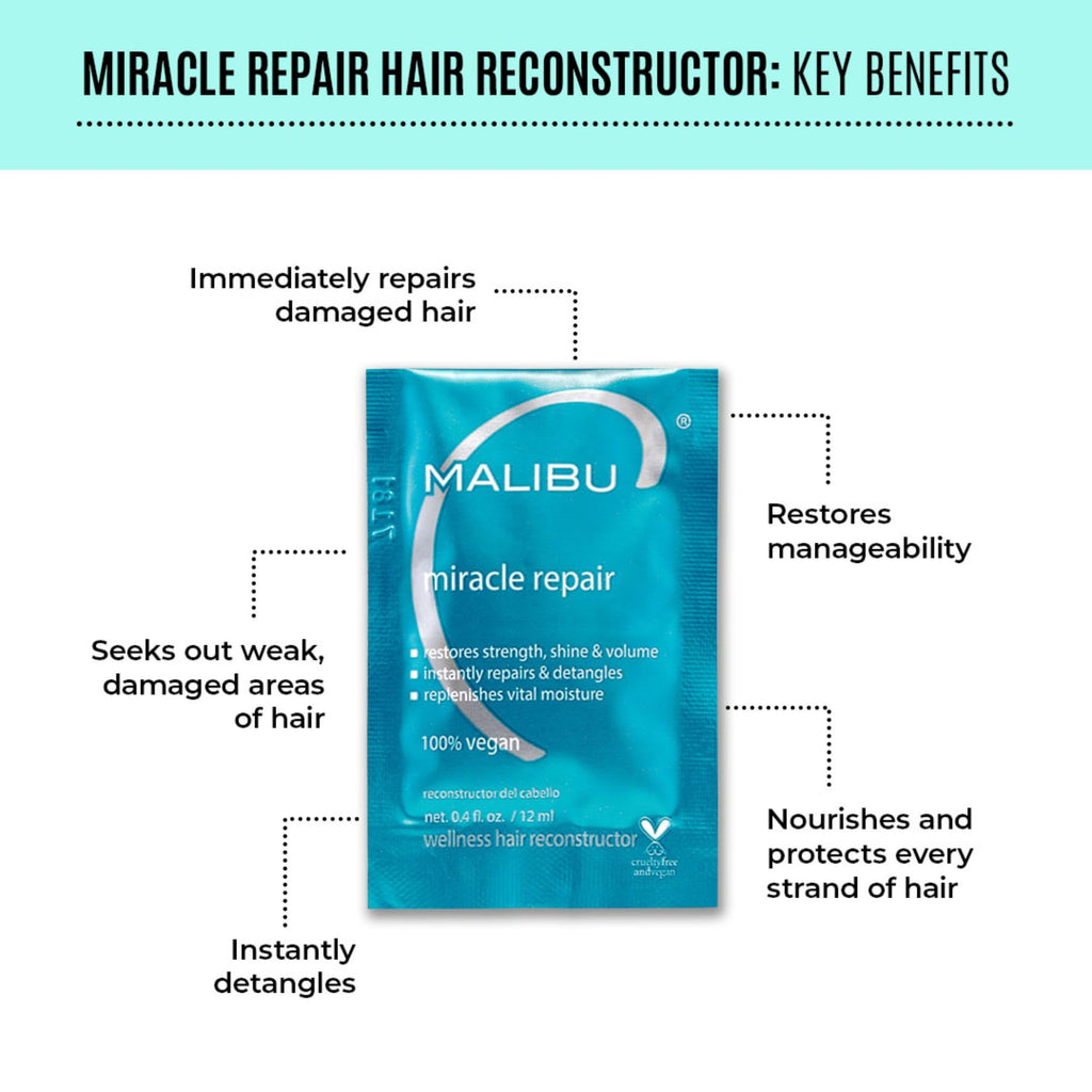 Malibu C Miracle Repair Hair Reconstructor – Nourishing Treatment for Weak, Damaged Strands (12 Packets)