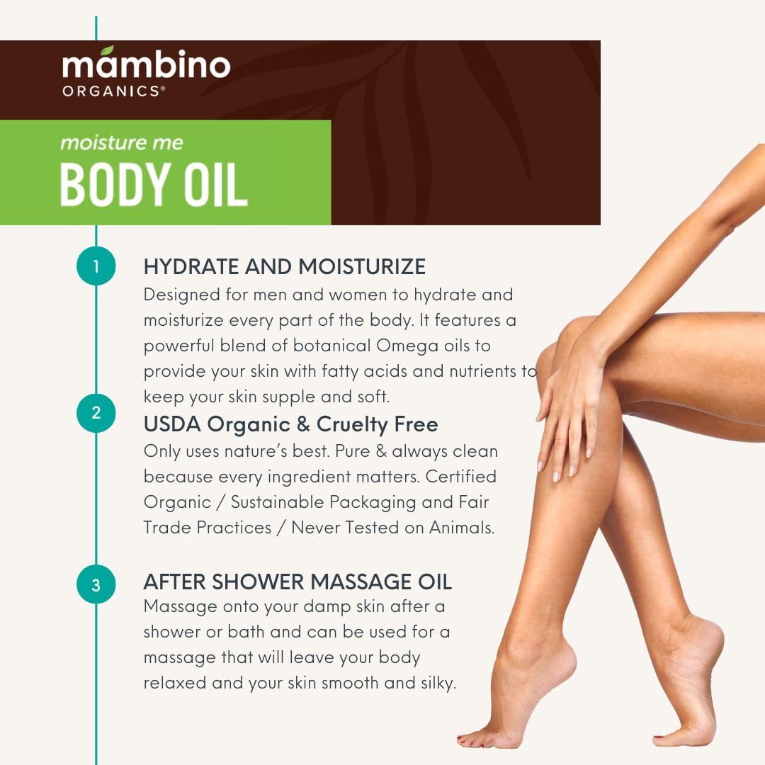 Mambino Organics Moisture Me Body Oil – Organic Hydration with Dutch Shea, Spanish Almond & Turkish Pomegranate (2 x 2 fl oz) | Cruelty-Free