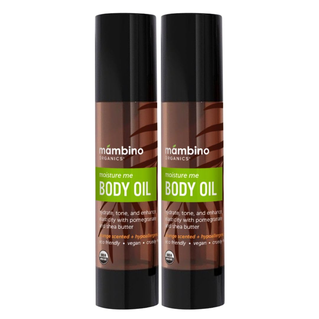 Mambino Organics Moisture Me Body Oil – Organic Hydration with Dutch Shea, Spanish Almond & Turkish Pomegranate (2 x 2 fl oz) | Cruelty-Free