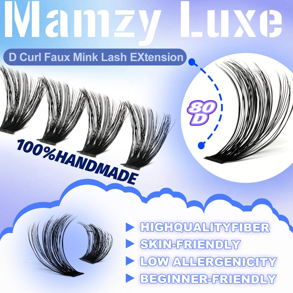 Mamzy Luxe Fluffy Lash Clusters Kit 80D DCurl | 10-18mm DIY Lash Extensions