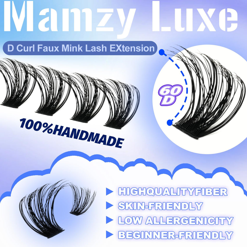 Mamzy Luxe Fluffy Lash Clusters Kit 60D | DIY 10-18mm Eyelash Extensions