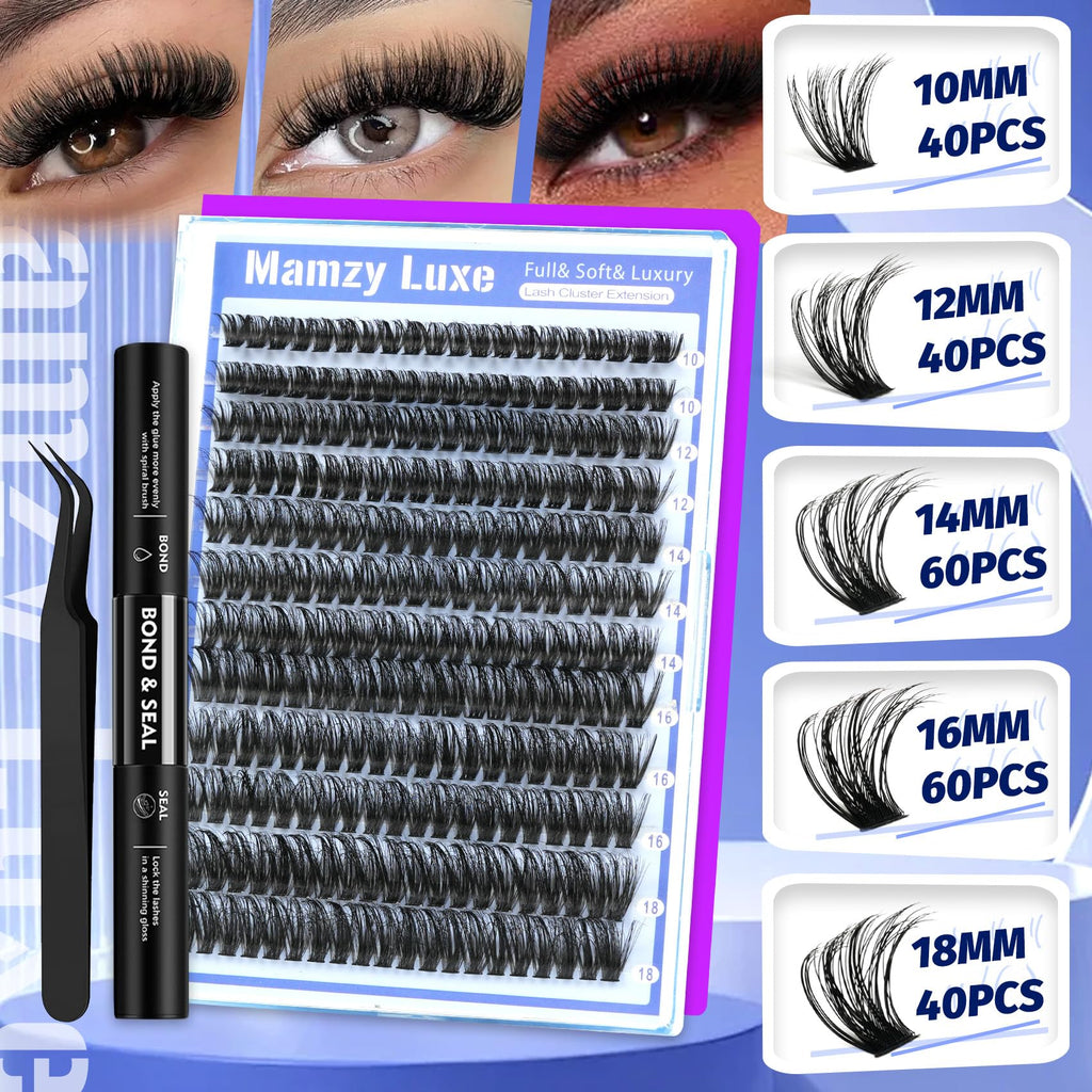Mamzy Luxe Fluffy Lash Clusters Kit 60D | DIY 10-18mm Eyelash Extensions