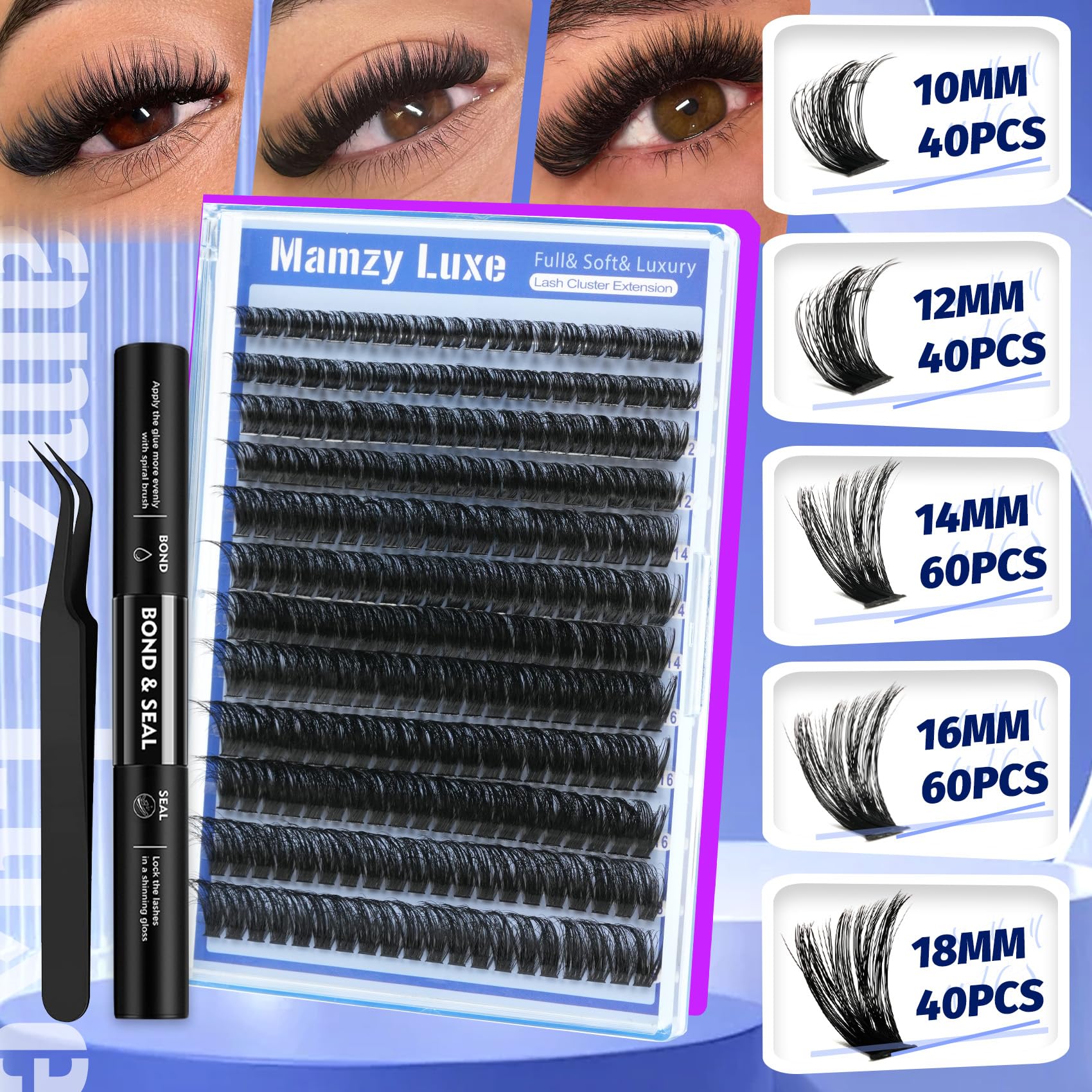 Mamzy Luxe Fluffy Lash Clusters Kit 80D DCurl | 10-18mm DIY Lash Extensions