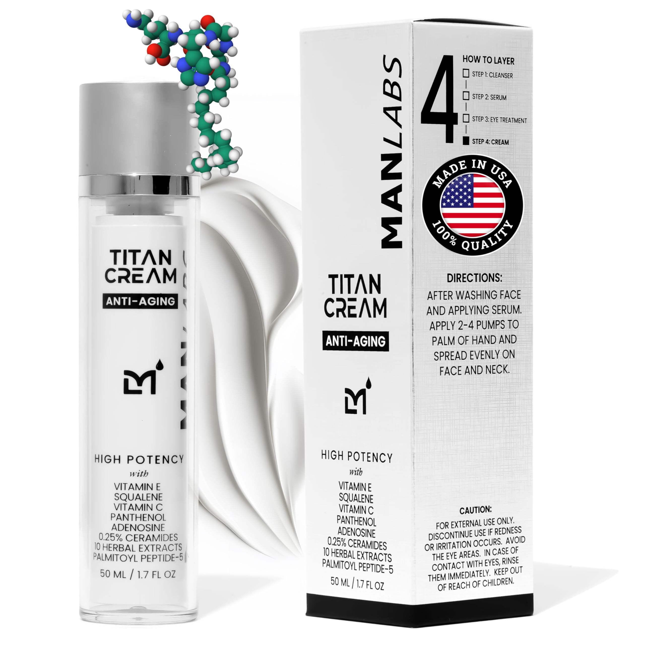 Man Labs Titan Anti-Aging Face Cream for Men – Ceramides, Vitamin C & E, Squalane