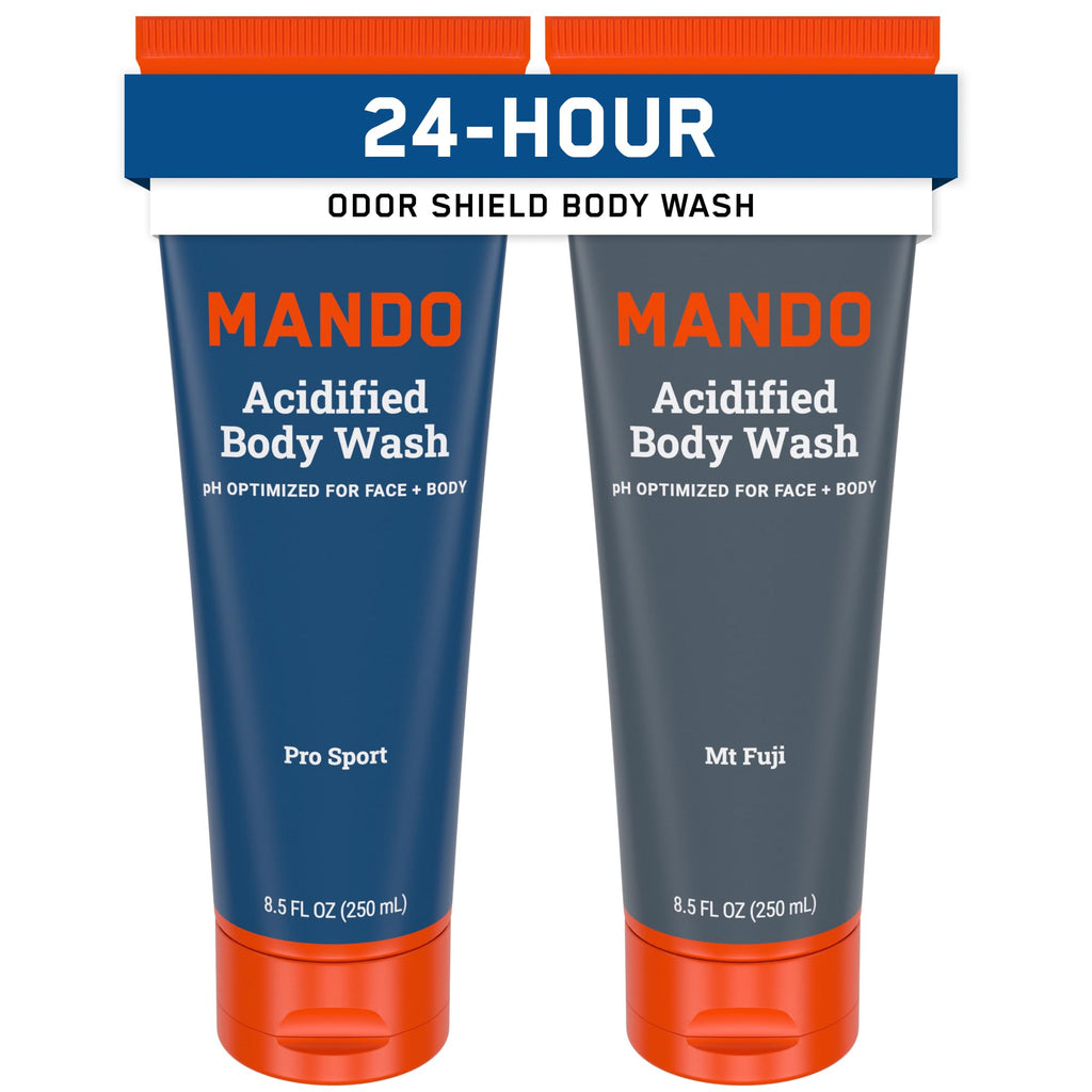 Mando Acidified Body Wash - 24-Hour Odor Control - SLS/Phthalate Free - Pro Sport & Mt Fuji (8.5 oz x2)