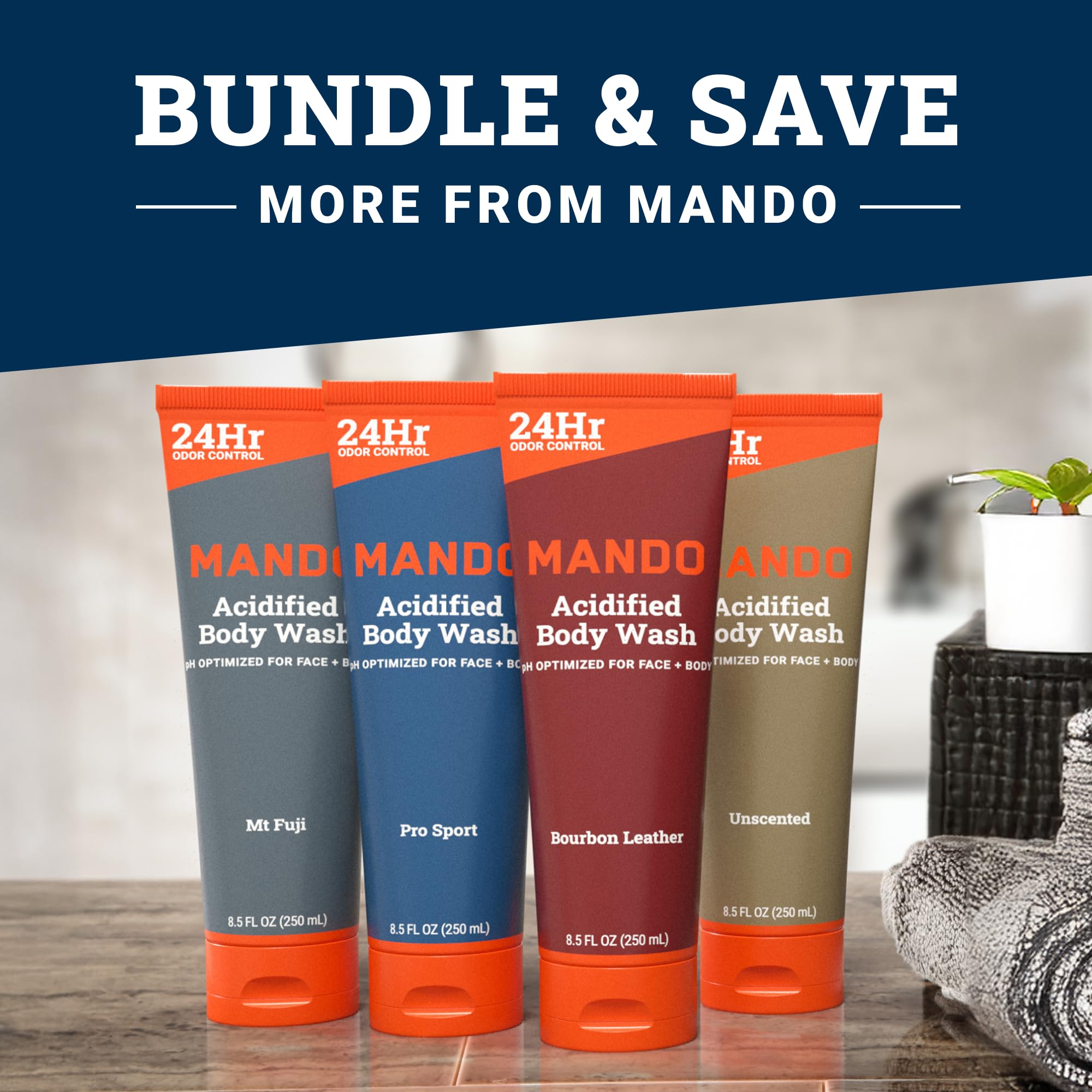 Mando Acidified Body Wash - 24-Hour Odor Control - SLS/Phthalate Free - Pro Sport & Mt Fuji (8.5 oz x2)
