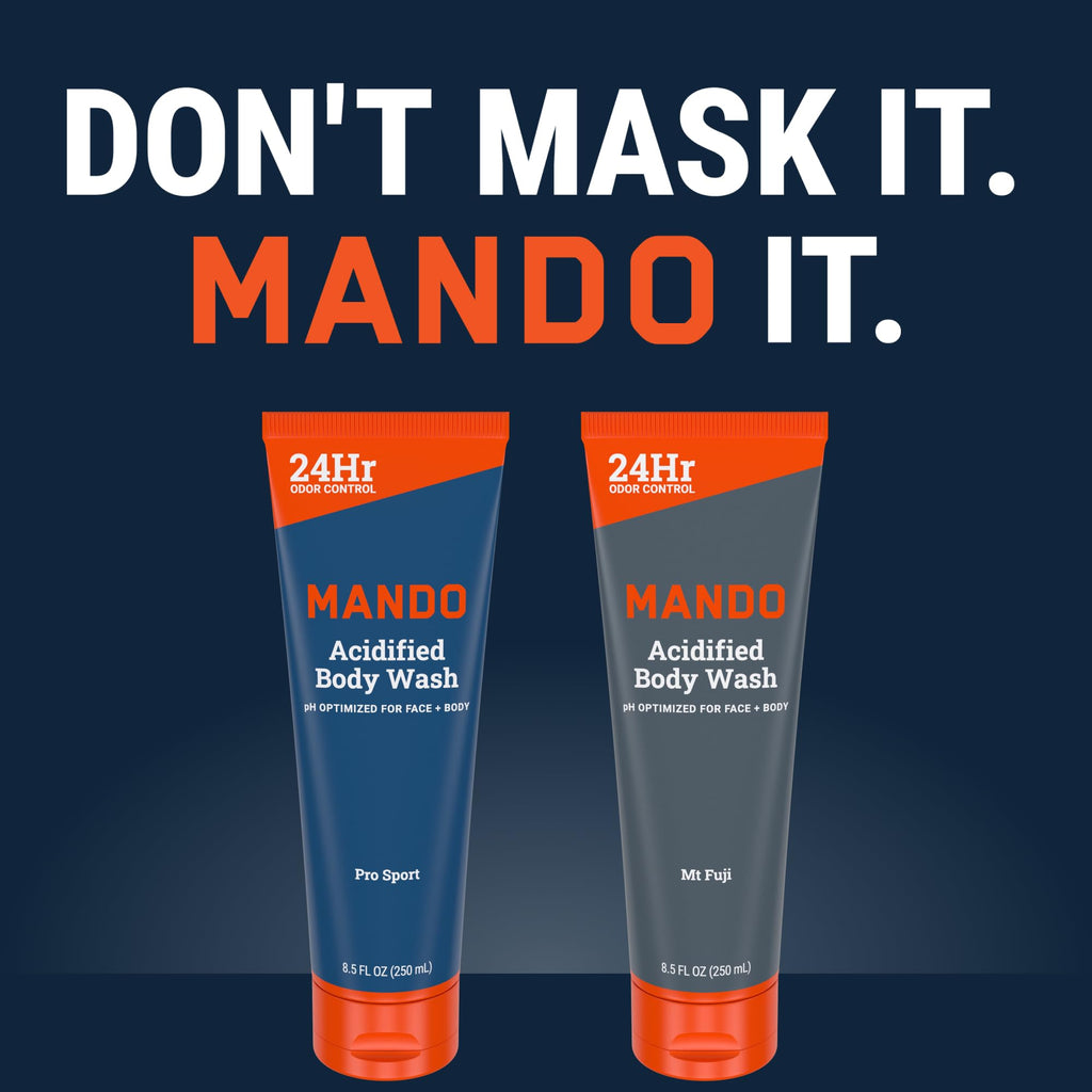 Mando Acidified Body Wash - 24-Hour Odor Control - SLS/Phthalate Free - Pro Sport & Mt Fuji (8.5 oz x2)