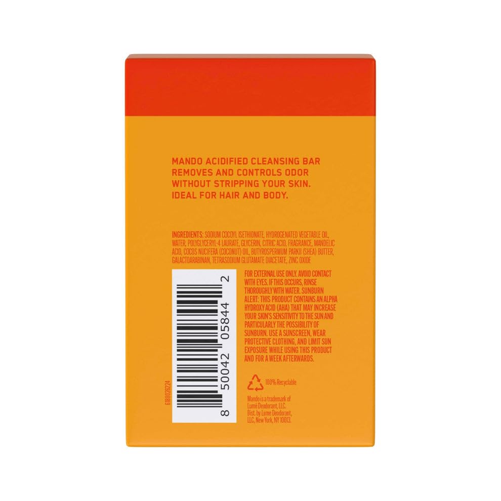 Mando Acidified Cleansing Bar - 24-Hour Odor Control | SLS Free, Paraben Free | Bourbon Leather
