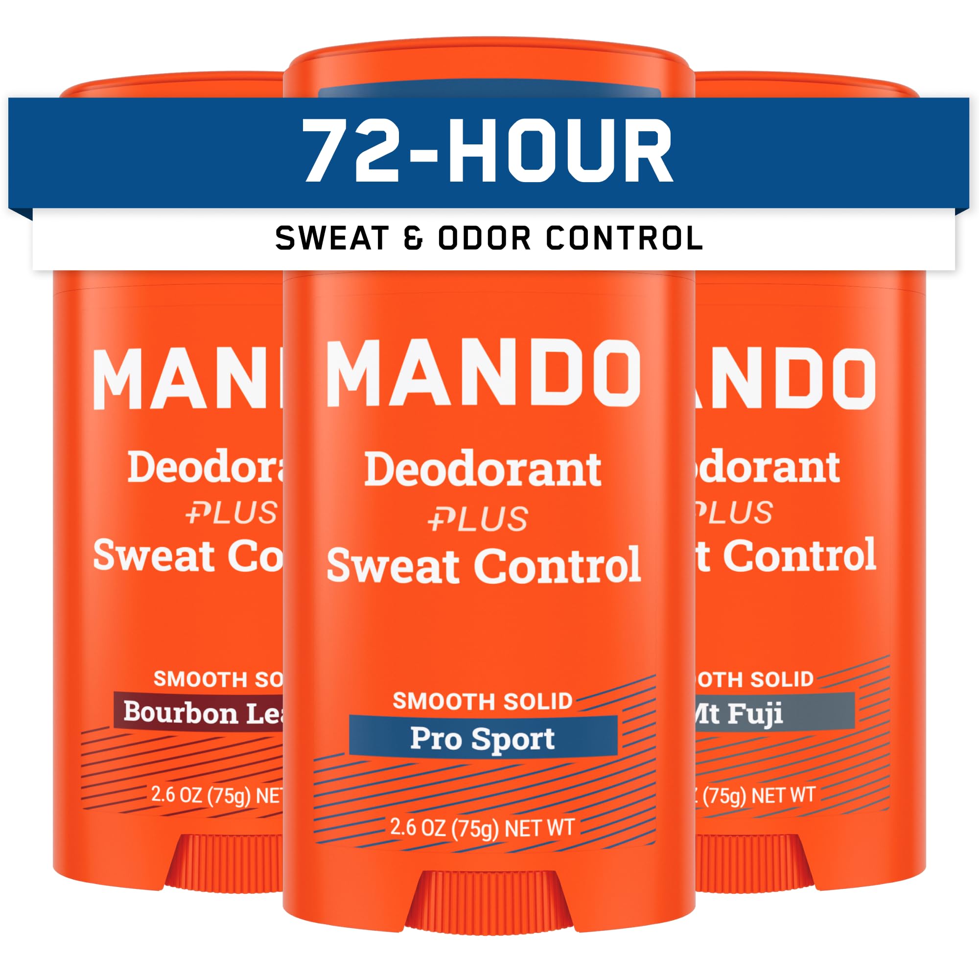 Mando Antiperspirant Deodorant for Men – Extra Strength 72-Hour Odor & Sweat Protection – Baking Soda Free – 3 Pack (Bourbon Leather, Pro Sport, Mt Fuji)