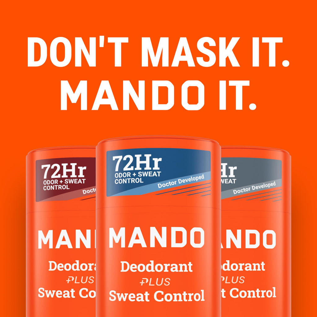 Mando Antiperspirant Deodorant for Men – Extra Strength 72-Hour Odor & Sweat Protection – Baking Soda Free – 3 Pack (Bourbon Leather, Pro Sport, Mt Fuji)