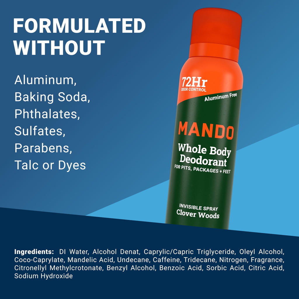 Mando Whole Body Deodorant for Men – Clover Woods Invisible Spray, 72-Hour Odor Control, Aluminum & Benzene Free