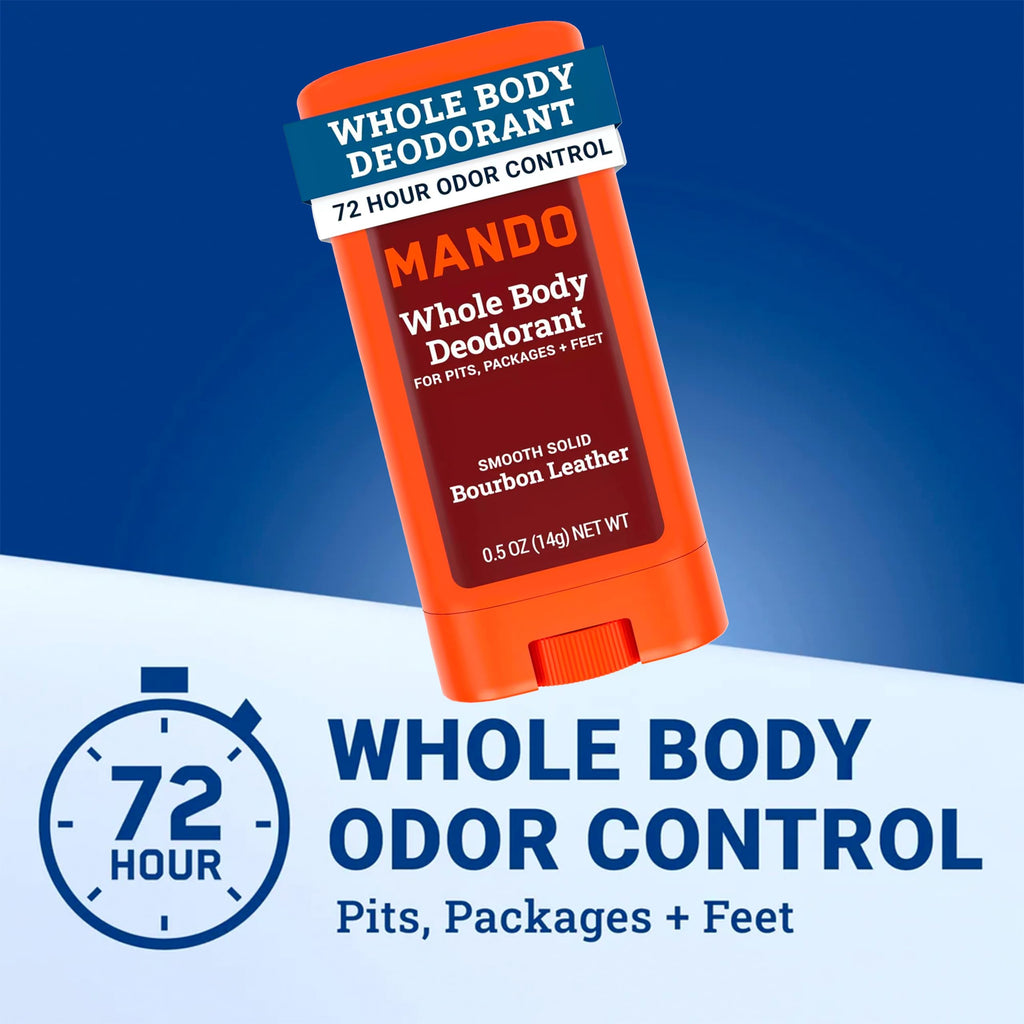 Mando Travel Size Whole Body Deodorant – Aluminum-Free Bourbon Leather & Pro Sport (2 x 0.5oz)