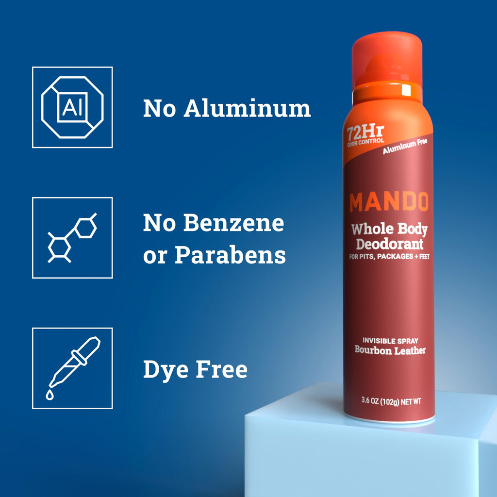 Mando Whole Body Deodorant for Men – Bourbon Leather, 72-Hour Odor Control, Aluminum & Benzene Free, 3.6 oz Cans (Pack of 2)