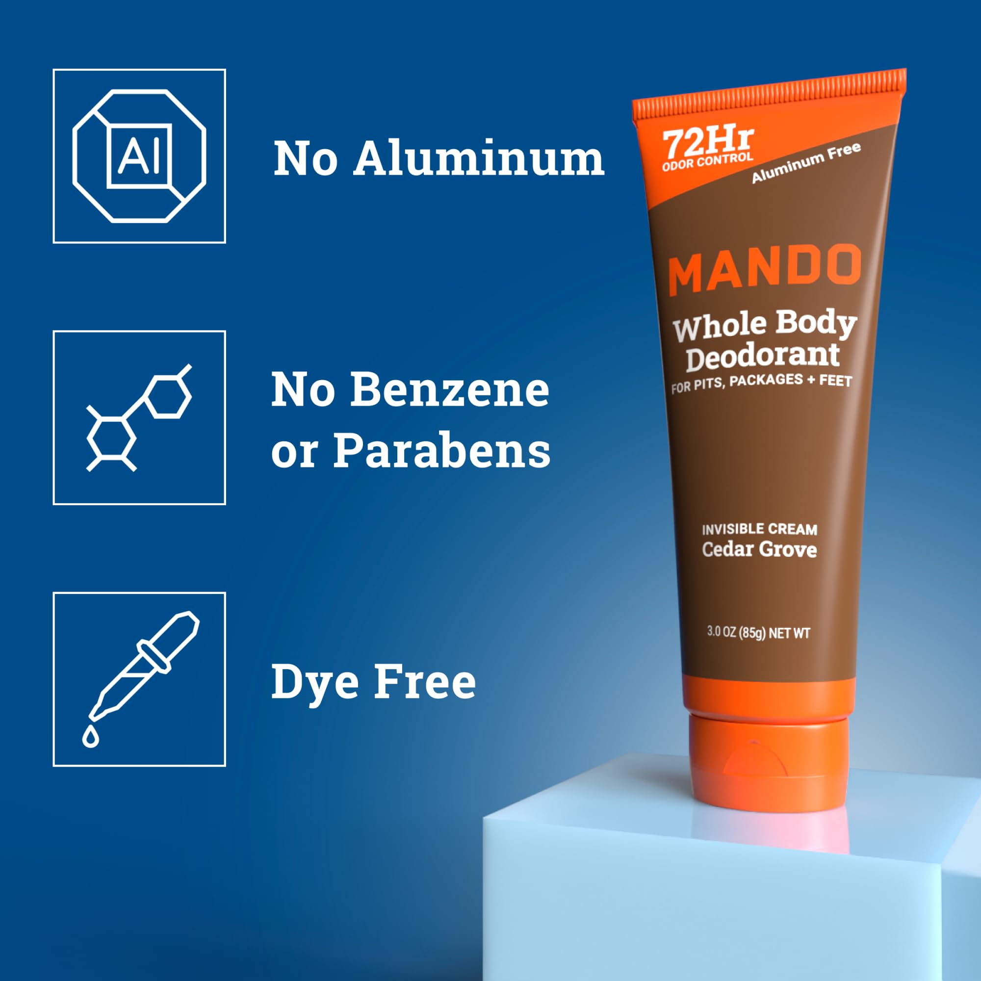 Mando Whole Body Deodorant For Men – Cedar Grove, 72 Hour Odor Control, Aluminum Free, Pack of 2 (3 oz Tubes)
