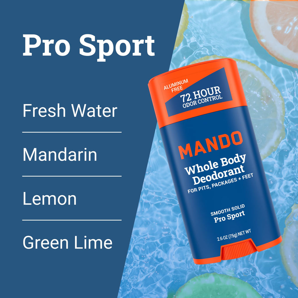 Mando Whole Body Deodorant for Men – Aluminum & Baking Soda Free, 72-Hour Odor Control (2x2.6 oz) Bourbon Leather & Pro Sport