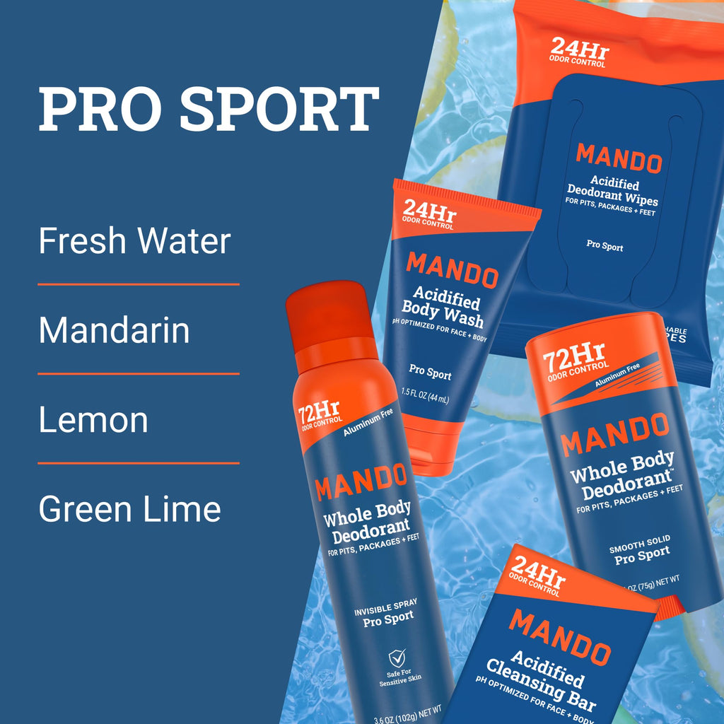 Mando Whole Body Starter Kit - Aluminum-Free Odor Control for Men - Pro Sport