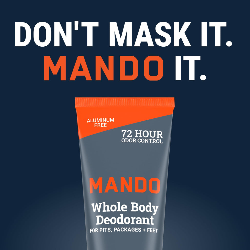 Mando Whole Body Deodorant for Men - Invisible Cream with 72-Hour Odor Control | Aluminum & Baking Soda Free (2x 3 oz) Bourbon Leather & Mount Fuji